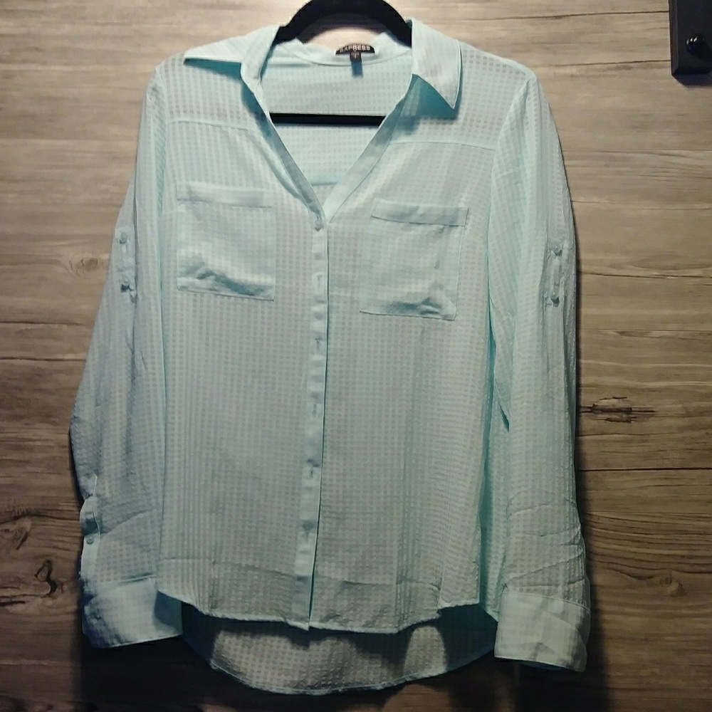 Express Baby Blue Convertible Sleeve Button up